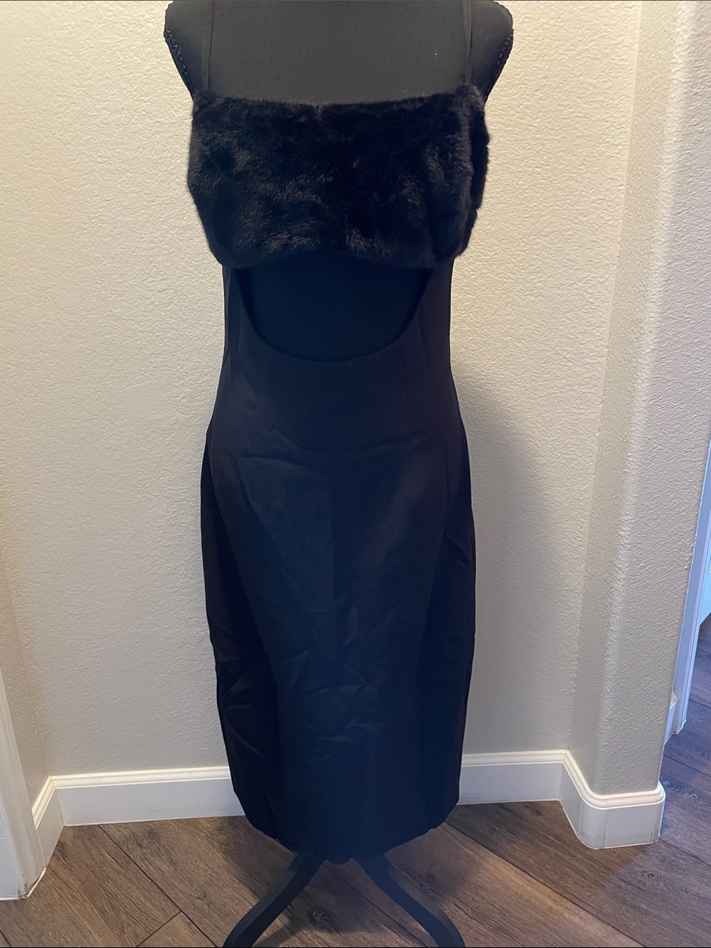 naked wardrobe Black Faux-Fur Bodice Midi Dress